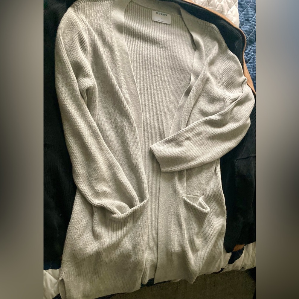 Long Knit Sweater Open Front Gray professional cut - cute office casual wear